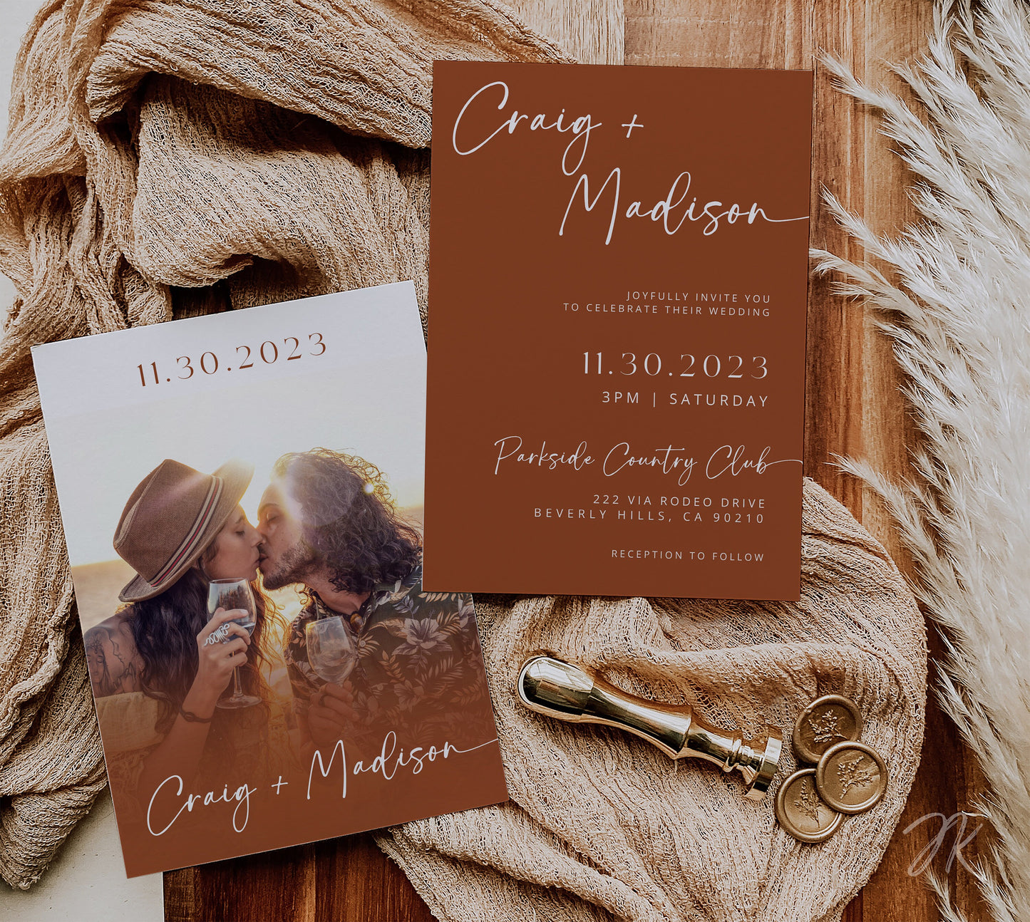 DESERT BOHO Wedding Mega Bundle | Terracotta Signage | Modern RSVP and Place Cards | Ceremony Programs and Menu | Editable Canva Invite Card