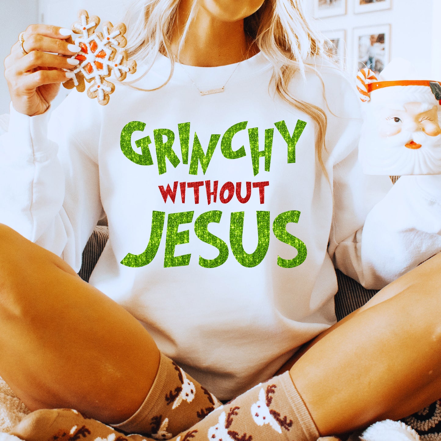 Christian Christmas Gift: Grinchy Glitter Text Funny Christmas PNG Bundle of 2 | Grinchy Without Jesus | Holiday Sublimation | Ornament PNG