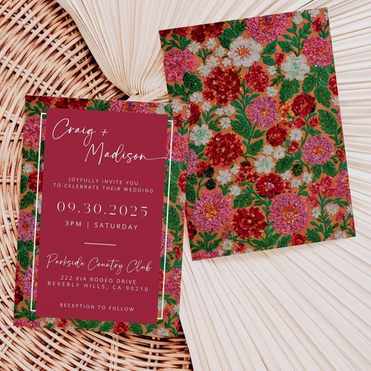 Vintage Petals Wedding Invites | Oscar De La Inspired | Faux Embroidered Floral Bridal Signage DIY | Luxe Wedding | Elegant Canva Invitation