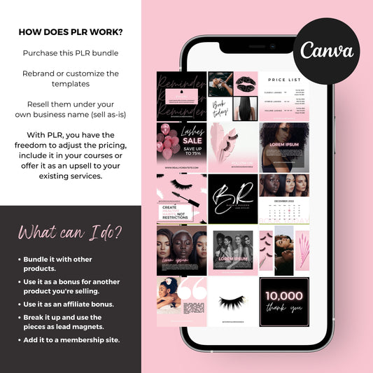 PLR/MRR Beauty Business Instagram Social Media PLR Bundle | Master Resell Rights DIY Lash Hair Nails | DIY Beauty Logo | Beauty Business