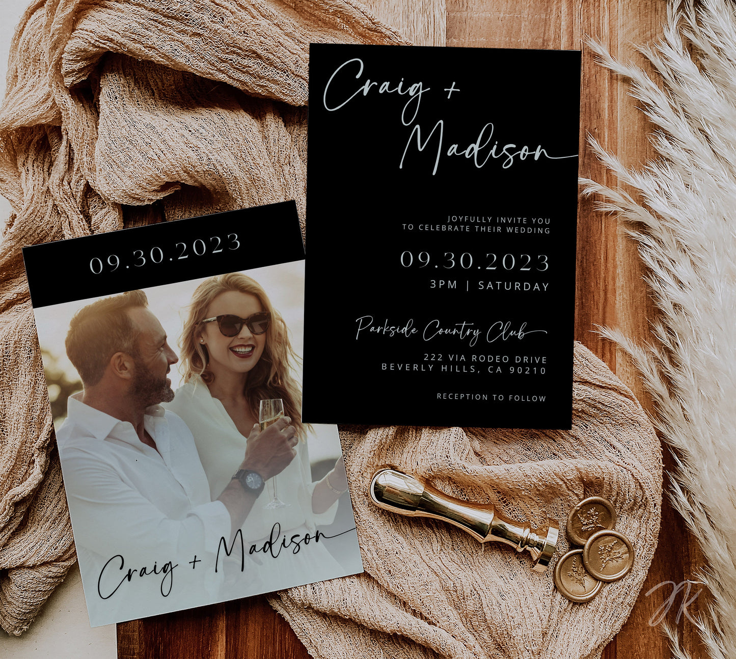 MINT Black Wedding Invite Bundle | Editable Wedding Stationery | Minimalist Beige and White Wedding | Boho Modern Wedding | Save the Date