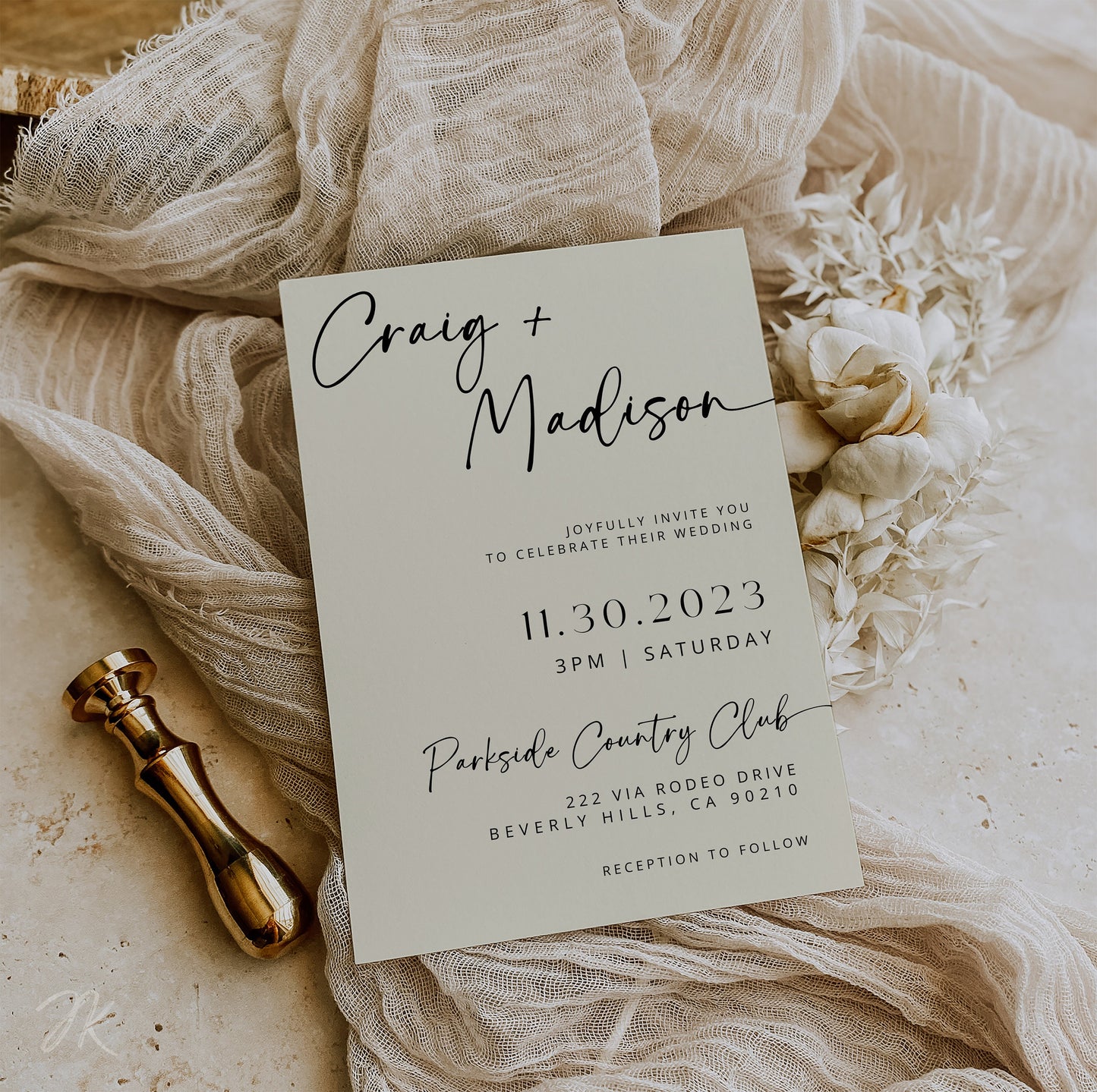 CREAM Minimalist Wedding Invite Template | Editable Minimalist Photo Wedding Invitation | Modern Wedding Invite Canva | Save the Date Sign