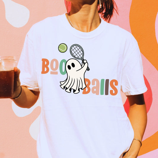 Retro Boo Balls Tennis Ghost PNG | Funny Halloween Tennis Shirt Design | Cute Spooky Sublimation | Retro Ghost Sweatshirt | Fall Sports Gift