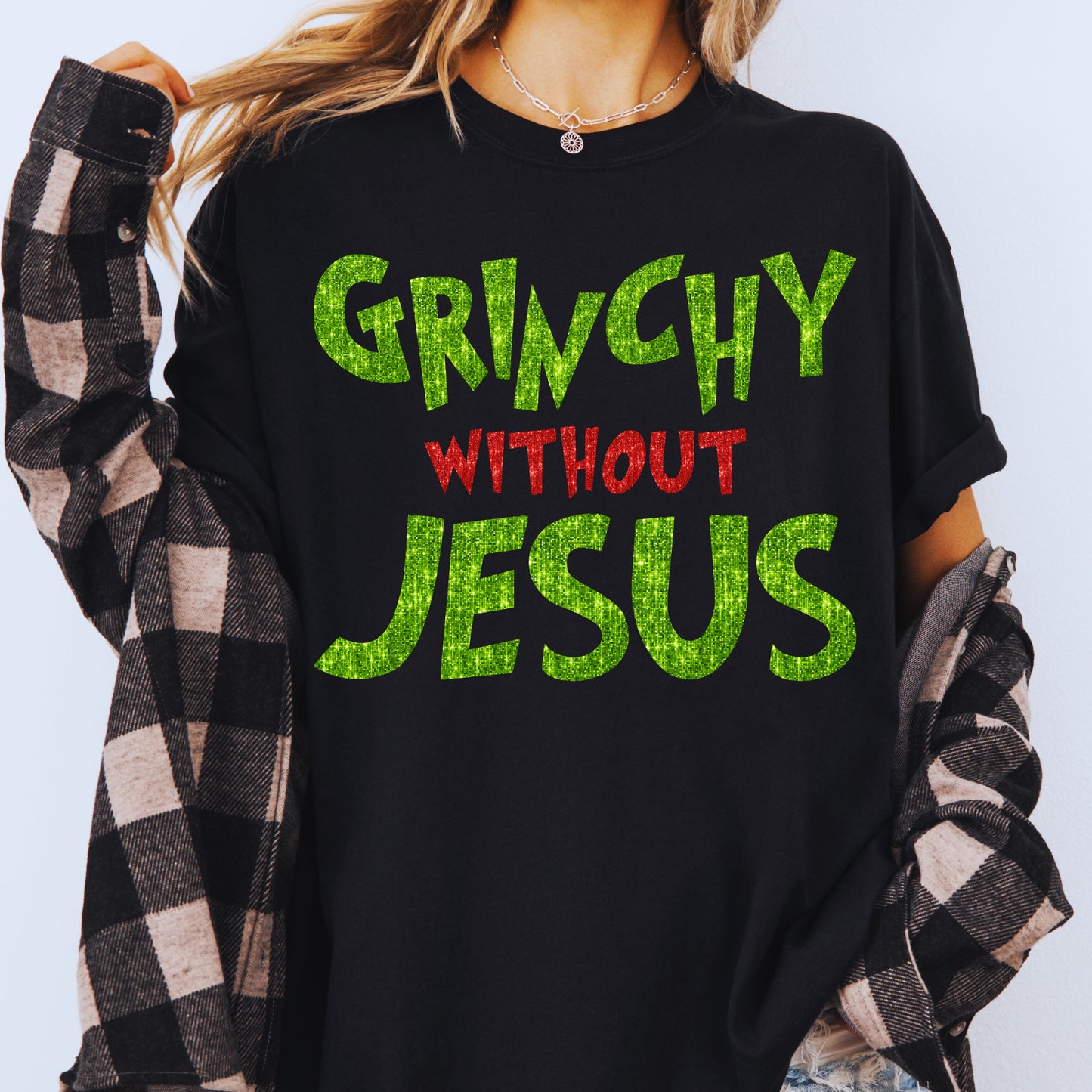 Christian Christmas Gift: Grinchy Glitter Text Funny Christmas PNG Bundle of 2 | Grinchy Without Jesus | Holiday Sublimation | Ornament PNG