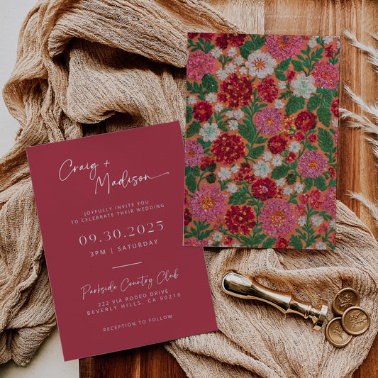 Vintage Petals Wedding Invites | Oscar De La Inspired | Faux Embroidered Floral Bridal Signage DIY | Luxe Wedding | Elegant Canva Invitation