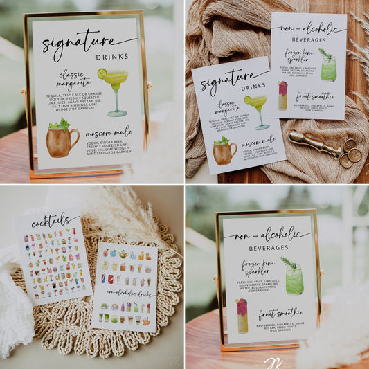 Signature Drink Sign | Bar Menu Template | Modern Drink Menu | Editable Bohemian Style Wedding | Non Alcoholic Beverages Menu | DIY Canva
