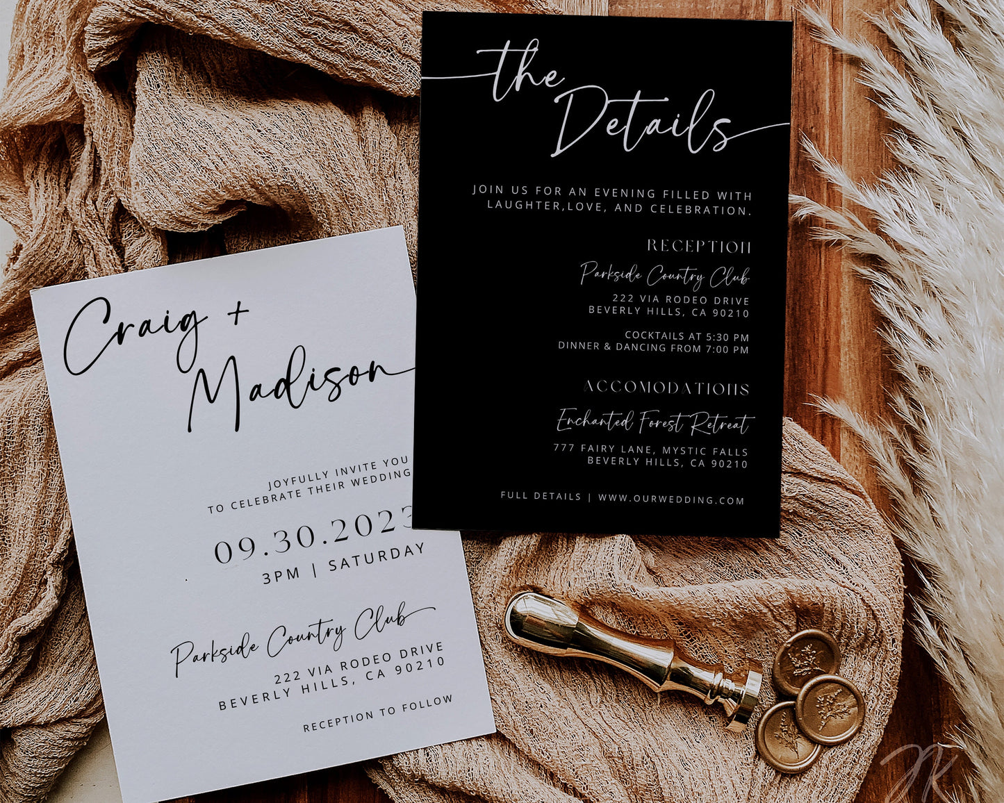 Minimalist Black and White Wedding Invitation Suite | Modern Editable Template with RSVP QR Code | DIY Printable Wedding Set | Canva Bundle