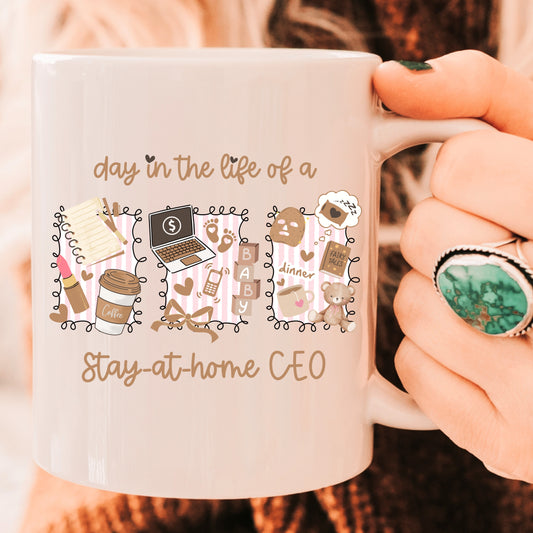 Day in the Life of a Stay-at-Home CEO PNG | Mom Boss Aesthetic Sublimation | Baby Coffee Laptop Clipart | Motherhood Business Shirt Design