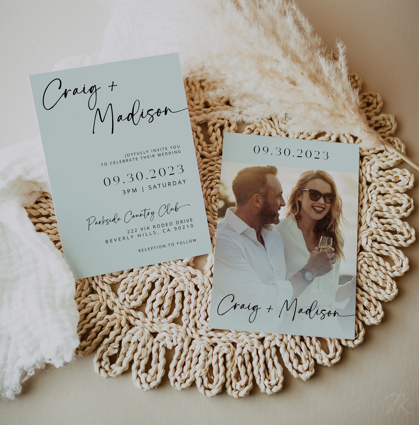 MINT Black Wedding Invite Bundle | Editable Wedding Stationery | Minimalist Beige and White Wedding | Boho Modern Wedding | Save the Date