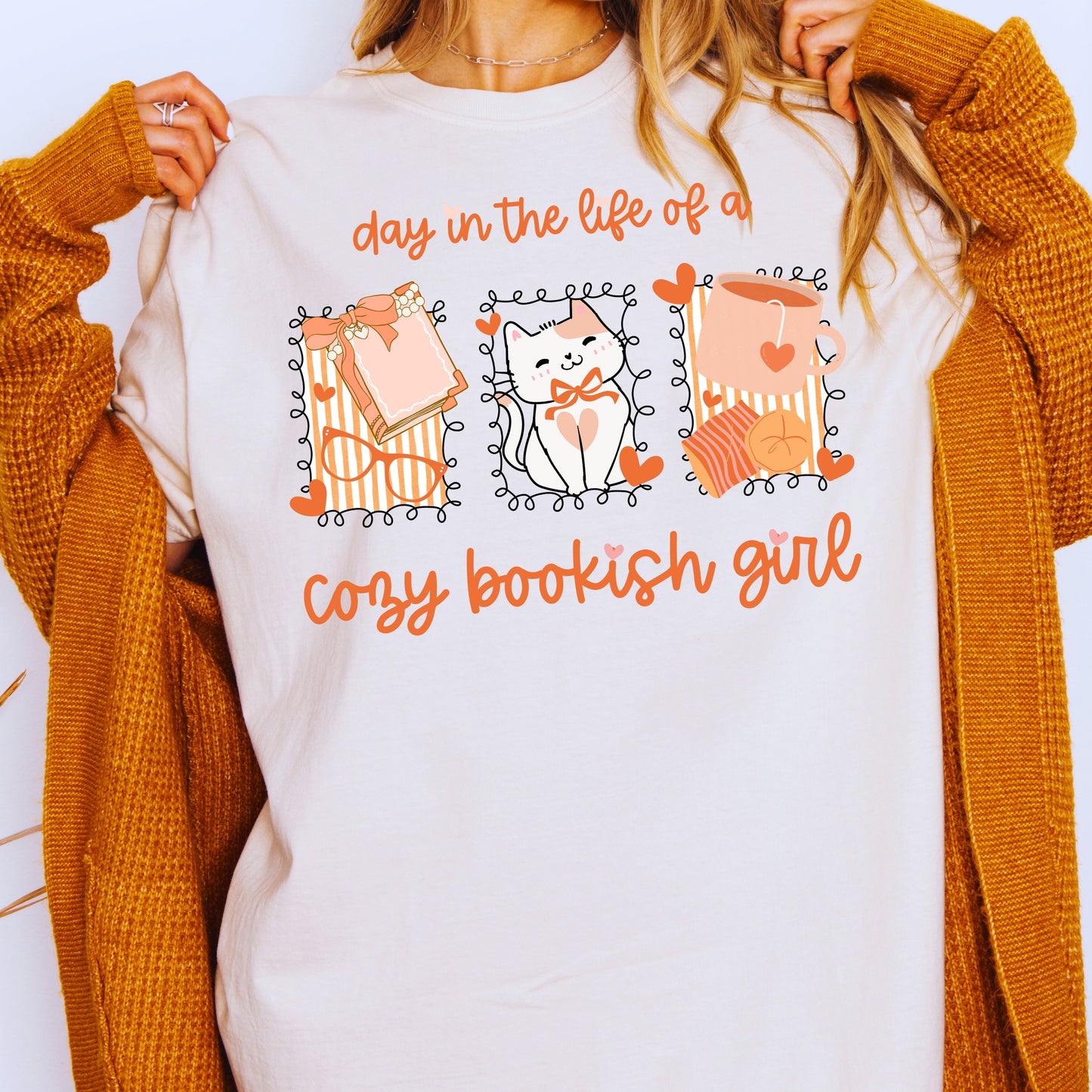Day in the Life of a Cozy Bookish Girl PNG | Fall Reader Aesthetic Sublimation File | Books Coffee Cat Clipart | Cute Introvert Shirt Design