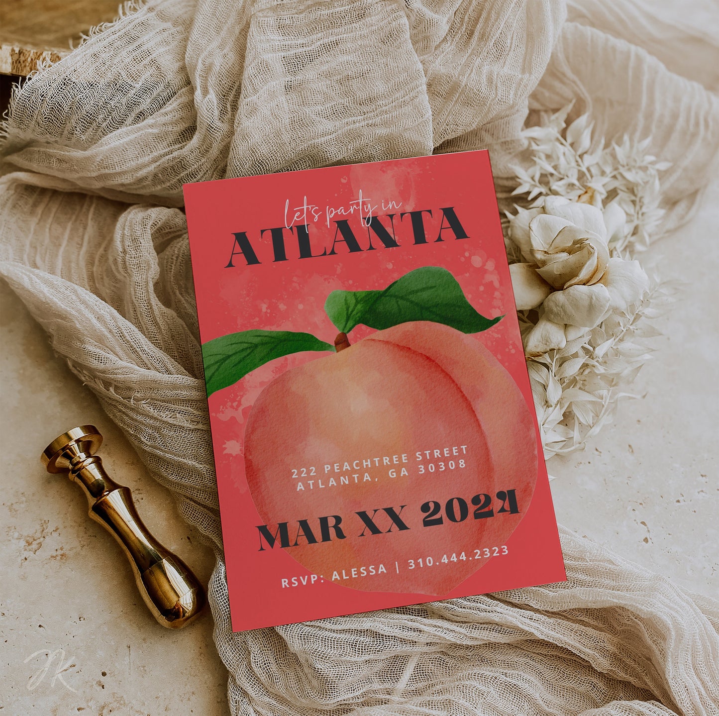 Atlanta Party Invite | Bachelorette Celebration | Georgia Peach Invitation | Editable Bday Card | Canva Pro Template | ATL Party Flyer DIY