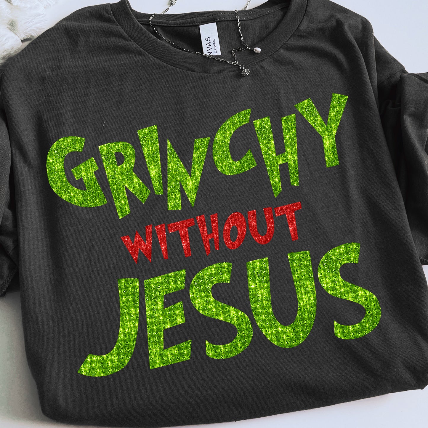 Christian Christmas Gift: Grinchy Glitter Text Funny Christmas PNG Bundle of 2 | Grinchy Without Jesus | Holiday Sublimation | Ornament PNG