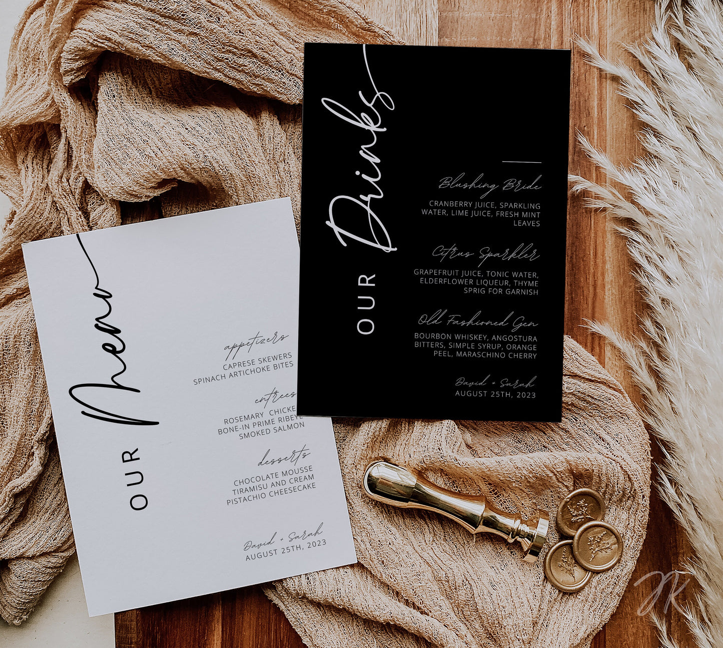 Minimalist Our Wedding Menu and Drinks Set | Modern Wedding Stationery Bundle | Editable Canva Template | Printable Reception Decor DIY Card