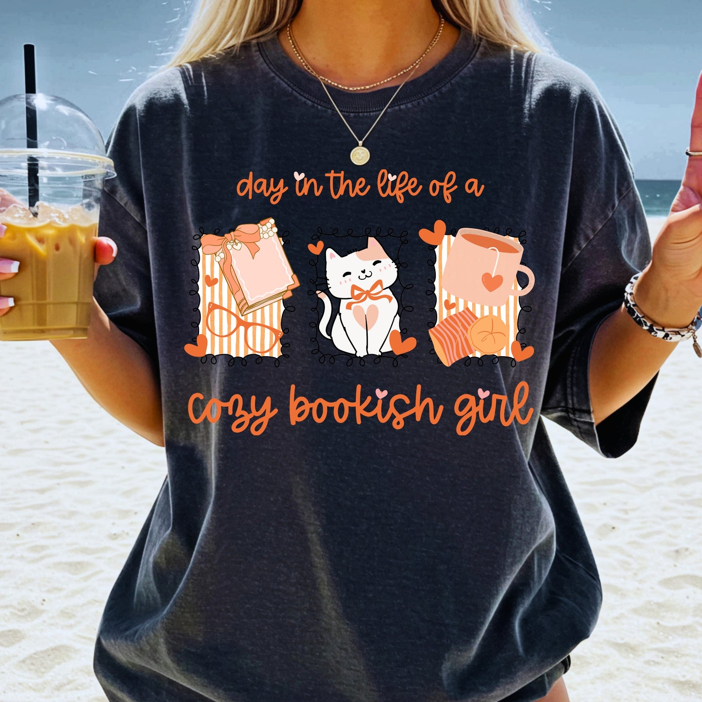Day in the Life of a Cozy Bookish Girl PNG | Fall Reader Aesthetic Sublimation File | Books Coffee Cat Clipart | Cute Introvert Shirt Design