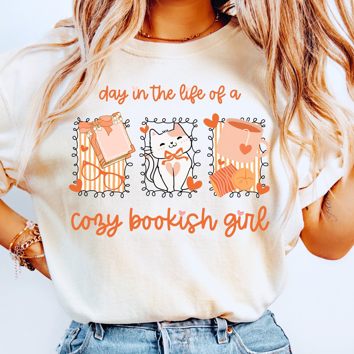 Day in the Life of a Cozy Bookish Girl PNG | Fall Reader Aesthetic Sublimation File | Books Coffee Cat Clipart | Cute Introvert Shirt Design