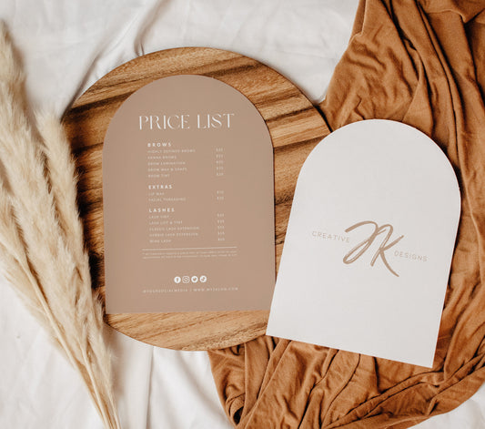 Boho Editable Price List | Arch Template | Lashes Brows Hair Salon Pricing | Boho Small Business Beauty Canva Printable | INSTANT DOWNLOAD