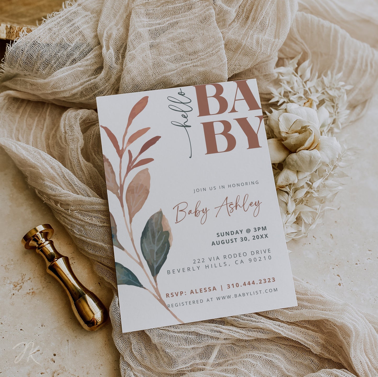 Boho Floral Baby Shower Invitation Bundle | Editable Watercolor Baby Shower Invite Card | Printable Girl Invitation Suite | Digital Download