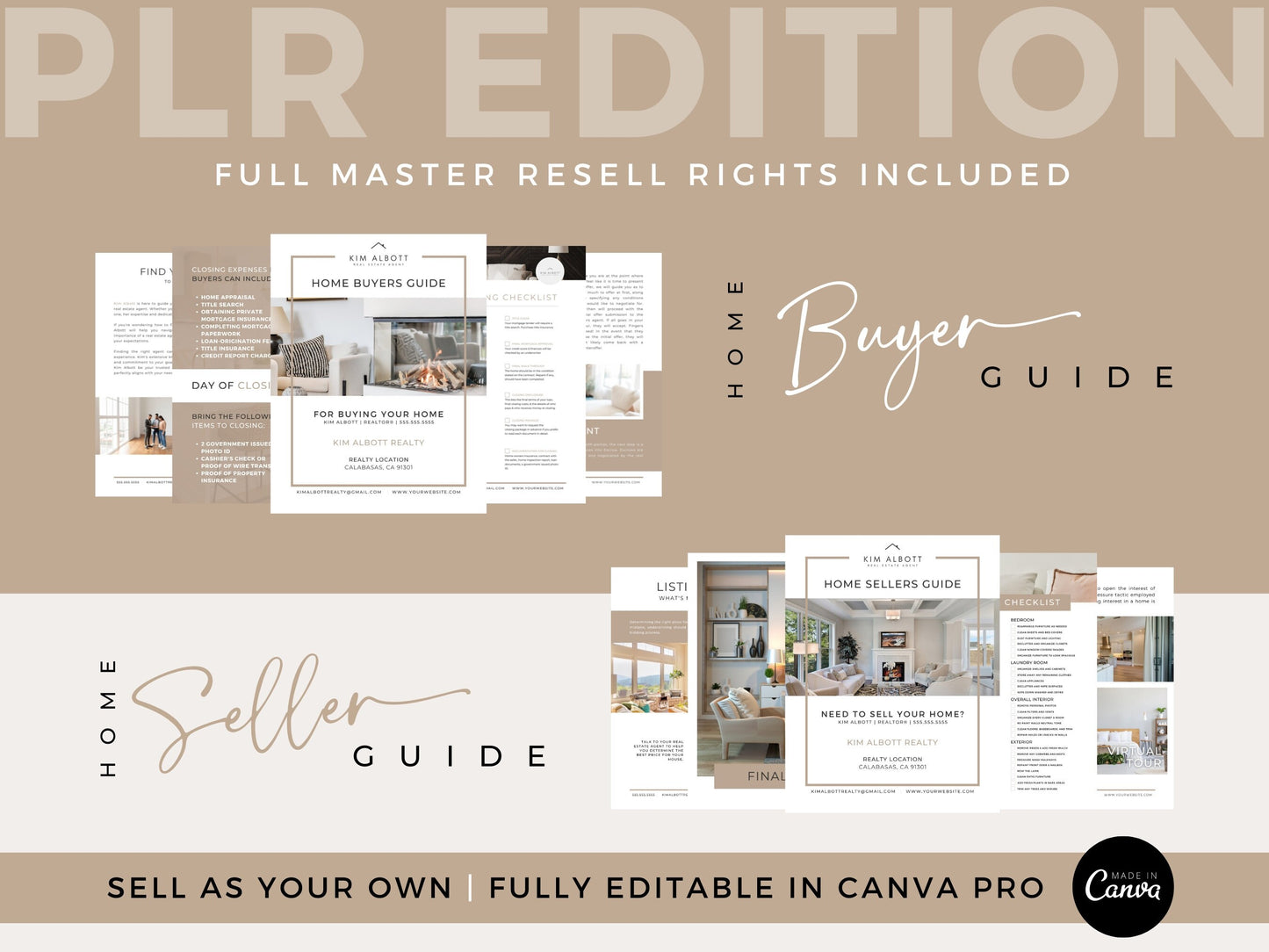 PLR Real Estate Buyer Seller Guide Bundle | Realtor Home Selling and Buying | Master Resell Rights | Editable Realtor Template | Canva Pro