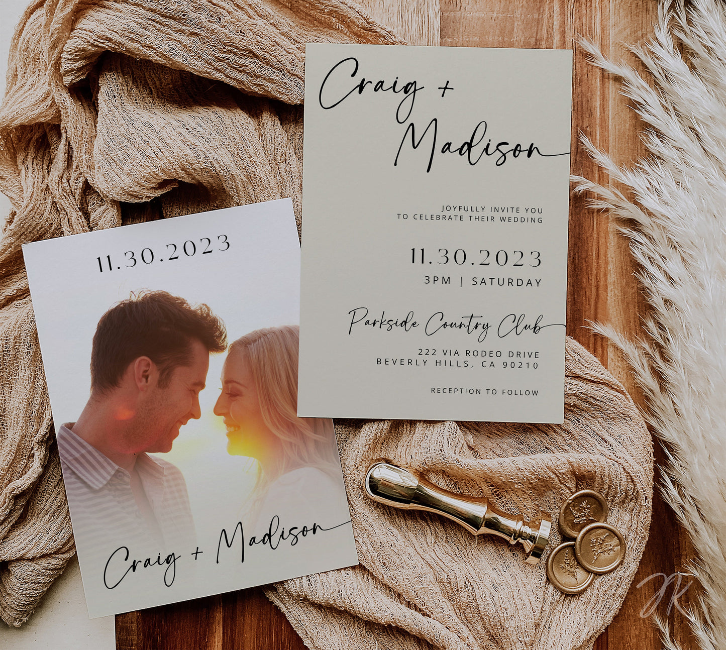 CREAM Minimalist Wedding Invite Template | Editable Minimalist Photo Wedding Invitation | Modern Wedding Invite Canva | Save the Date Sign