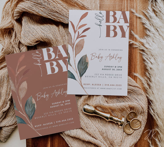 Boho Floral Baby Shower Invitation Bundle | Editable Watercolor Baby Shower Invite Card | Printable Girl Invitation Suite | Digital Download