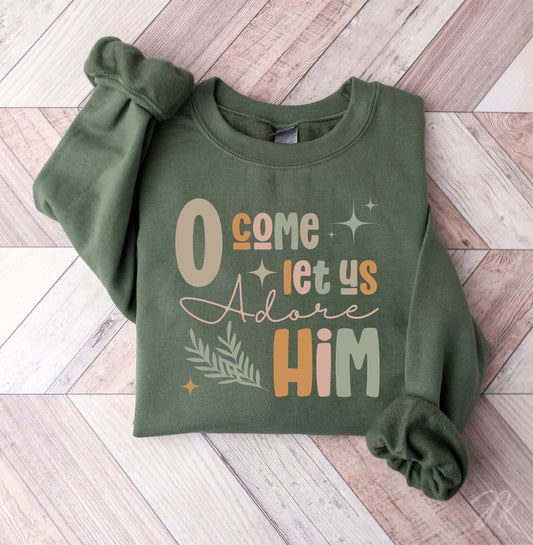 O Come Let Us Adore Him SVG PNG | Christmas Png | Christian Designs | Boho Christmas | Boho Designs | POD Commercial Use | Digital Download