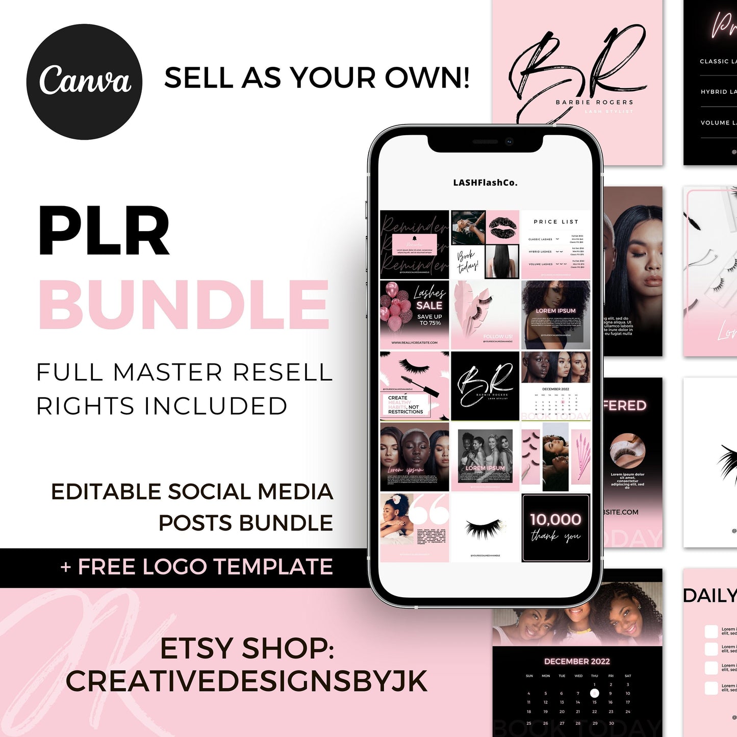 PLR/MRR Beauty Business Instagram Social Media PLR Bundle | Master Resell Rights DIY Lash Hair Nails | DIY Beauty Logo | Beauty Business