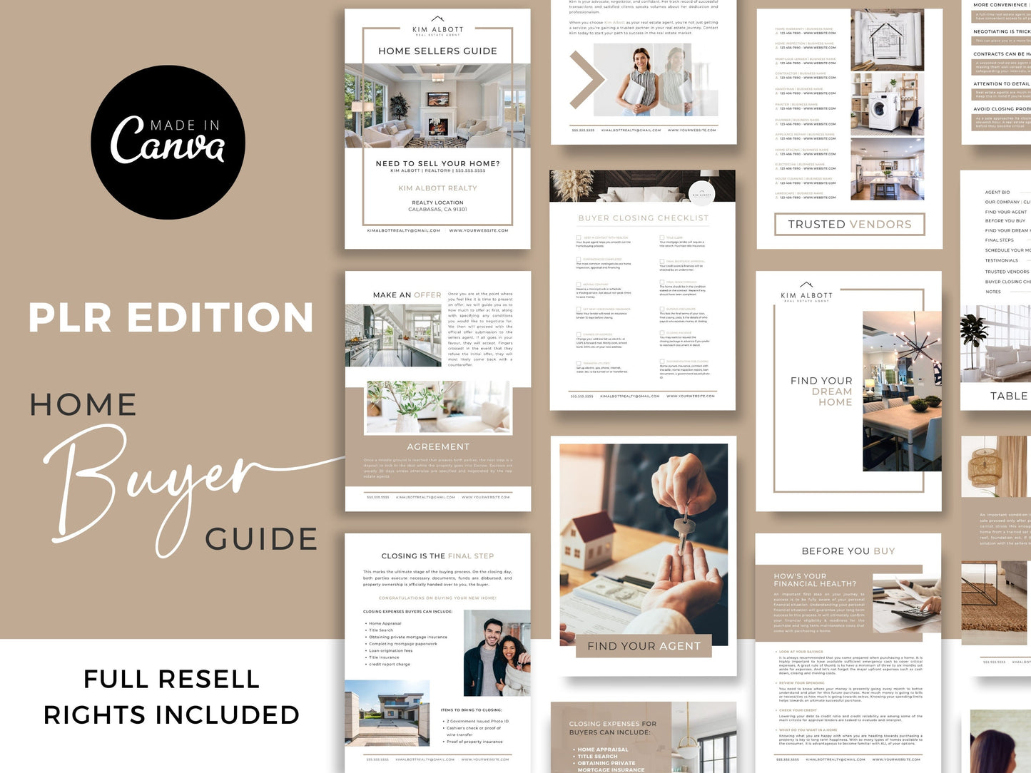 PLR Real Estate Buyer Seller Guide Bundle | Realtor Home Selling and Buying | Master Resell Rights | Editable Realtor Template | Canva Pro