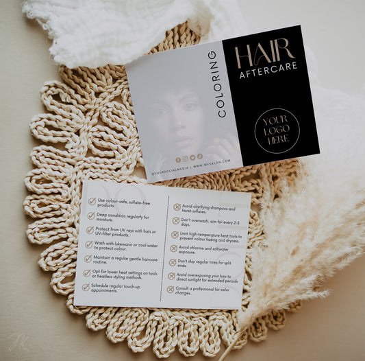 Boho Aftercare Card Bundle, Salon Color Instructions, Editable Boho Card, Salon Card, Black and White Colour Templates, Boho Beige DIY Canva