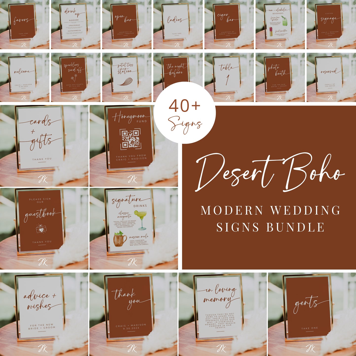 DESERT BOHO Wedding Mega Bundle | Terracotta Signage | Modern RSVP and Place Cards | Ceremony Programs and Menu | Editable Canva Invite Card