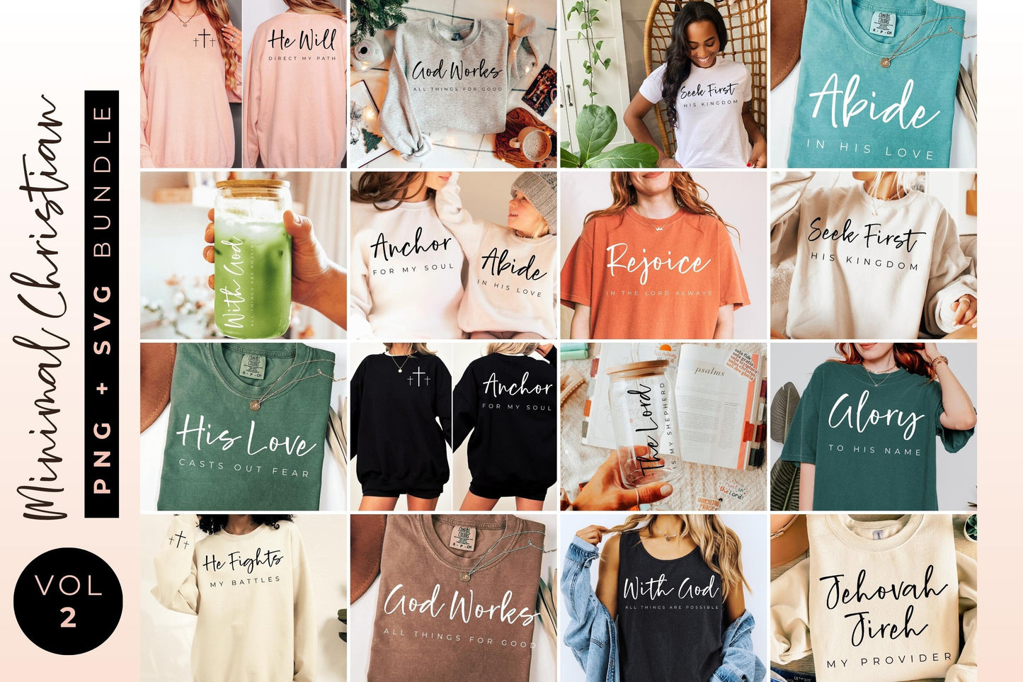 VOL 2 Minimal Christian Quote SVG PNG Bundle | Christian Sublimation Design | Aesthetic Bible Verse | Cricut File | Faith Based Gift for Her