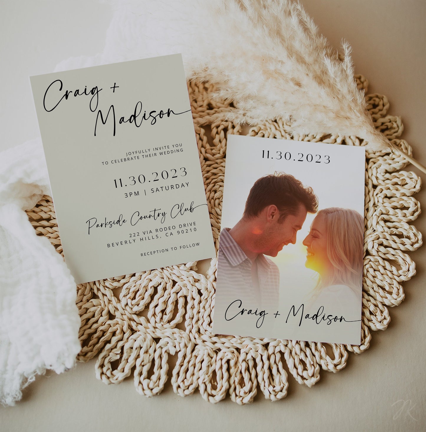 CREAM Minimalist Wedding Invite Template | Editable Minimalist Photo Wedding Invitation | Modern Wedding Invite Canva | Save the Date Sign