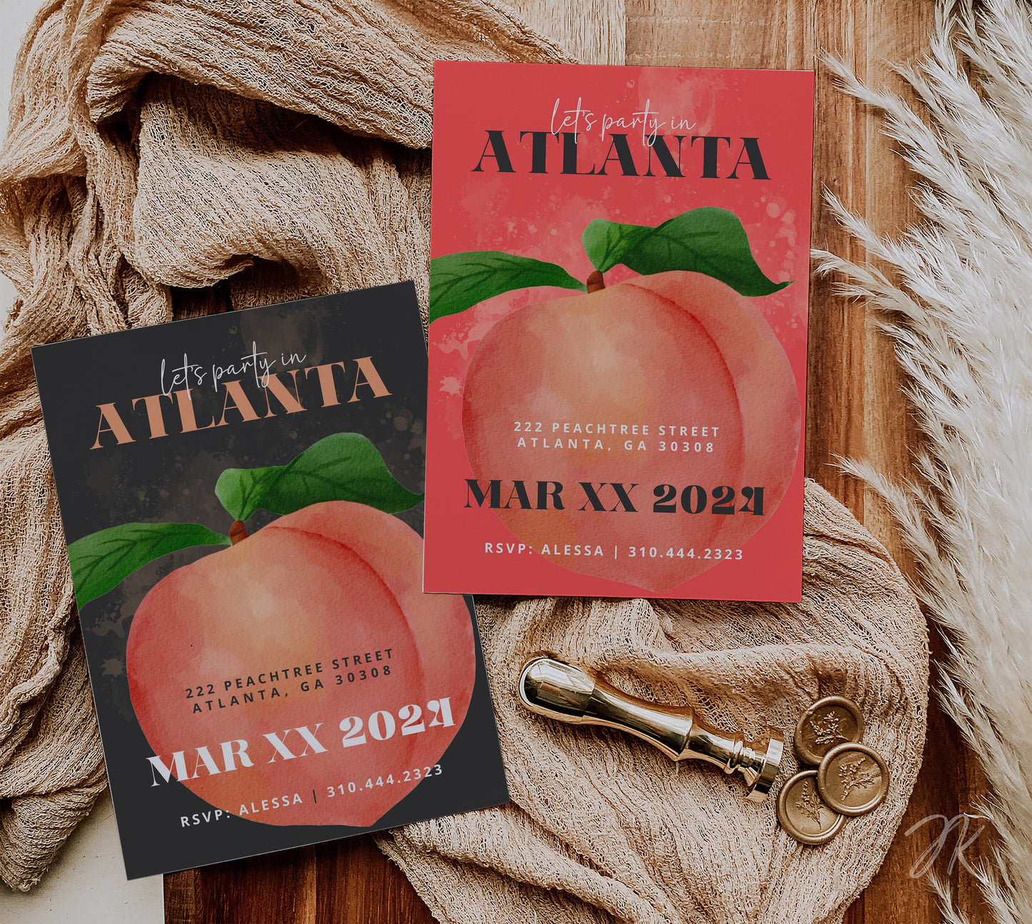 Atlanta Party Invite | Bachelorette Celebration | Georgia Peach Invitation | Editable Bday Card | Canva Pro Template | ATL Party Flyer DIY