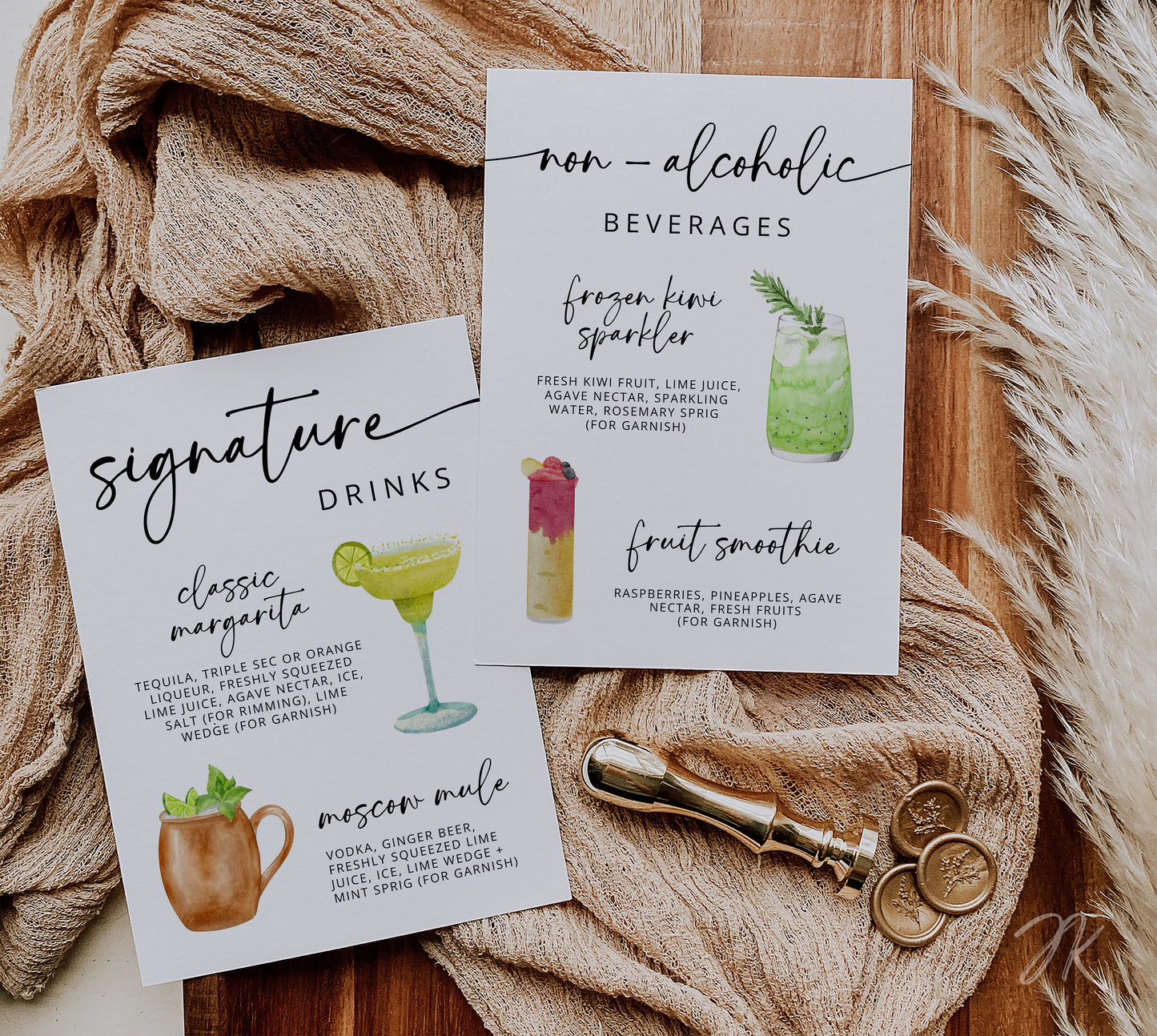 Signature Drink Sign | Bar Menu Template | Modern Drink Menu | Editable Bohemian Style Wedding | Non Alcoholic Beverages Menu | DIY Canva
