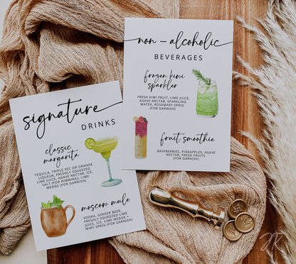 Signature Drink Sign | Bar Menu Template | Modern Drink Menu | Editable Bohemian Style Wedding | Non Alcoholic Beverages Menu | DIY Canva