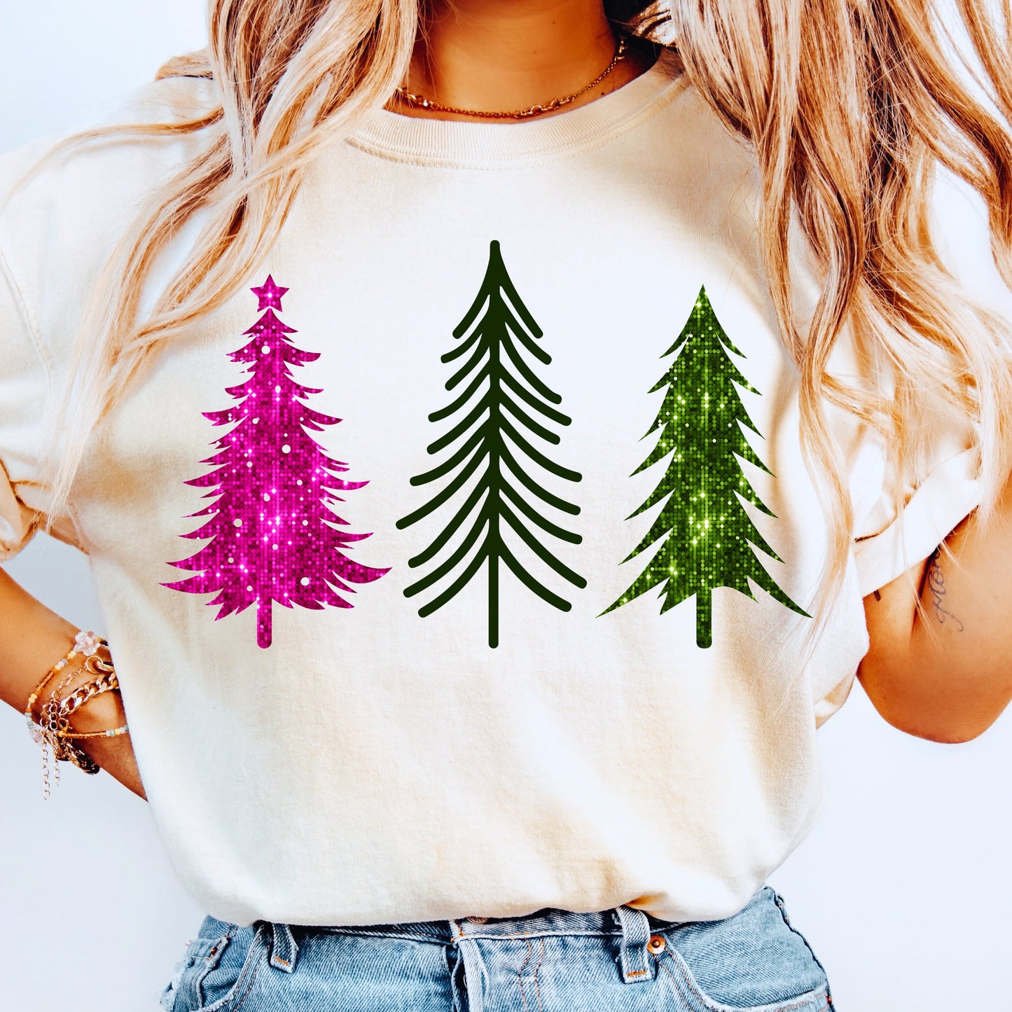 Faux Sequin Pink + Forest Green Christmas Sublimation Bundle | Retro Varsity Holiday PNG Designs