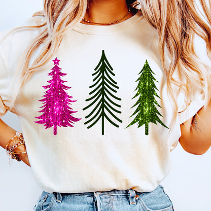 Faux Sequin Pink + Forest Green Christmas Sublimation Bundle | Retro Varsity Holiday PNG Designs