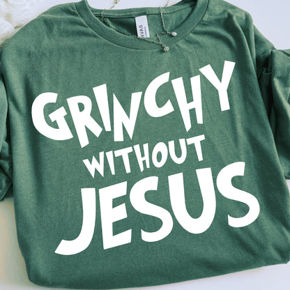 Christian Christmas Gift: Grinchy Glitter Text Funny Christmas PNG Bundle of 2 | Grinchy Without Jesus | Holiday Sublimation | Ornament PNG