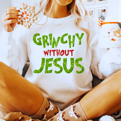 Christian Christmas Gift: Grinchy Glitter Text Funny Christmas PNG Bundle of 2 | Grinchy Without Jesus | Holiday Sublimation | Ornament PNG