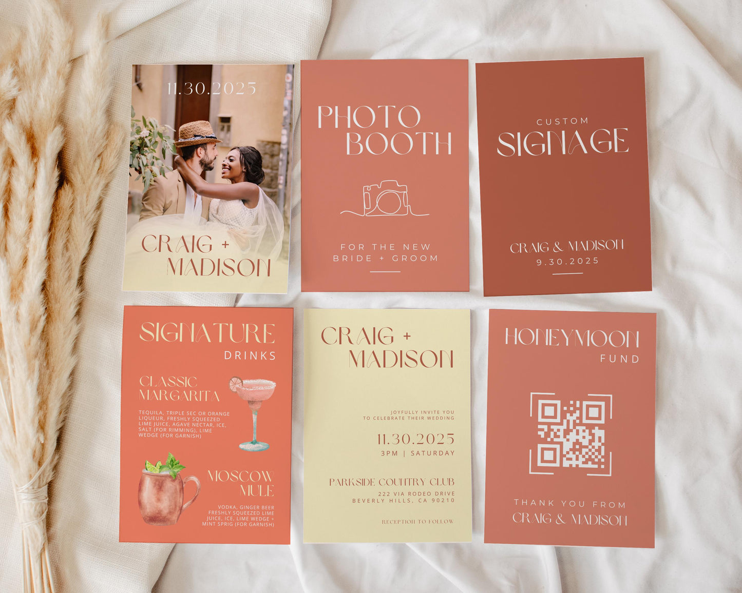 SUMMER Boho Wedding Decor Sign Mega Bundle | 4-in-1 DIY Wedding Cards | Editable Canva | Signature Drinks Invites | CUSTOMIZATION Available