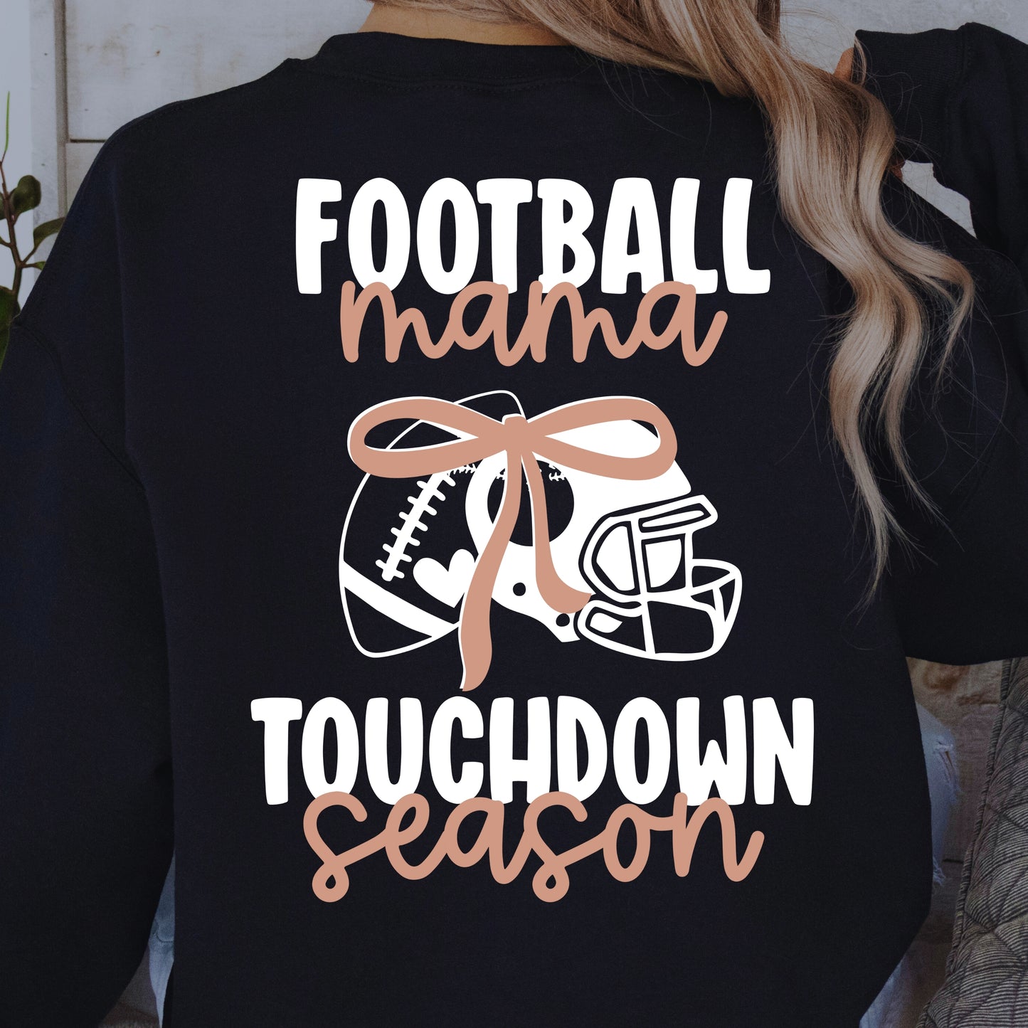 Football Mama Touchdown Season PNG | Boho Bow Football Helmet Design | Mom Life Sports Shirt Sublimation | Digital Download
