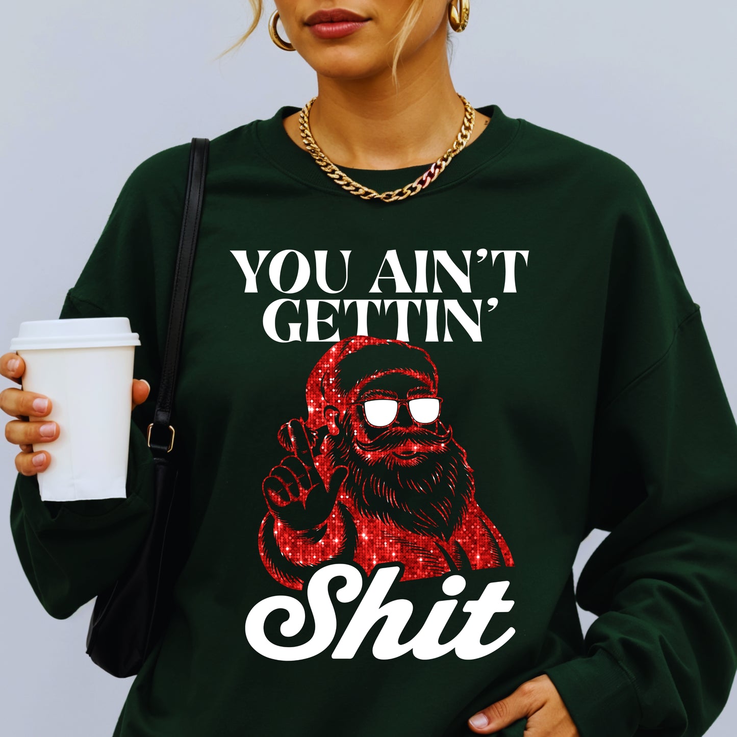 You Ain’t Gettin’ Shit Santa PNG Bundle | Faux Red Glitter Christmas Design | Funny Holiday Sublimation | White + Black DIY Digital Download