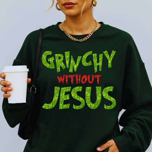 Christian Christmas Gift: Grinchy Glitter Text Funny Christmas PNG Bundle of 2 | Grinchy Without Jesus | Holiday Sublimation | Ornament PNG