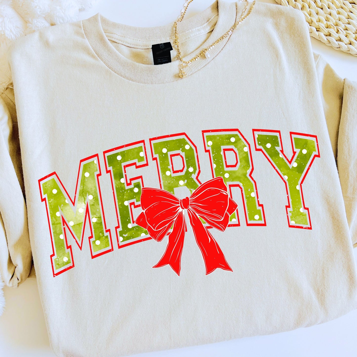 Trendy Distressed Merry Polka Dot PNG | Coquette Bow Christmas Design