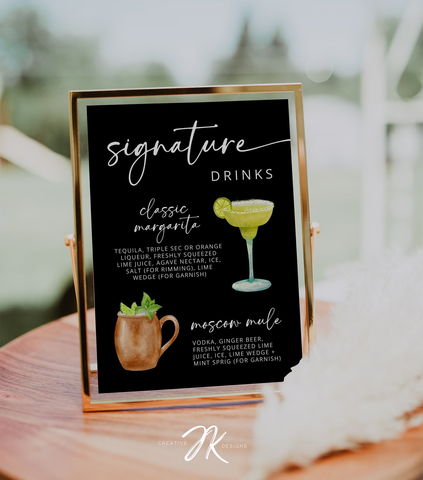 BLACK Signature Cocktail Sign | Bar Menu Template | Modern Drink Menu | Editable Boho Style Wedding | Non Alcoholic Beverages Menu DIY