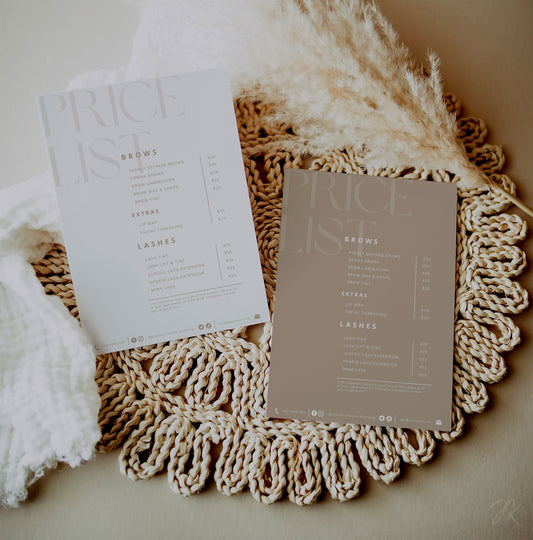 Boho Small Business Price List Template | Beauty Price List | Minimalist Printable | Salon Pricing Sheet Canva Pro Template | Size 5x7 8x10