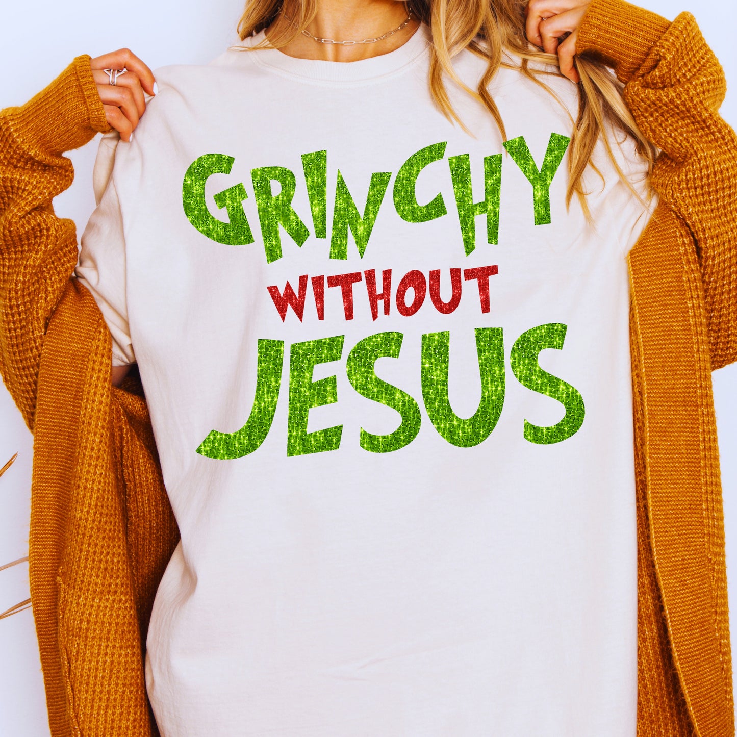 Christian Christmas Gift: Grinchy Glitter Text Funny Christmas PNG Bundle of 2 | Grinchy Without Jesus | Holiday Sublimation | Ornament PNG