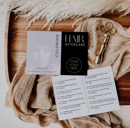 Boho Aftercare Card Bundle, Salon Color Instructions, Editable Boho Card, Salon Card, Black and White Colour Templates, Boho Beige DIY Canva