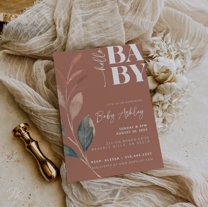 Boho Floral Baby Shower Invitation Bundle | Editable Watercolor Baby Shower Invite Card | Printable Girl Invitation Suite | Digital Download