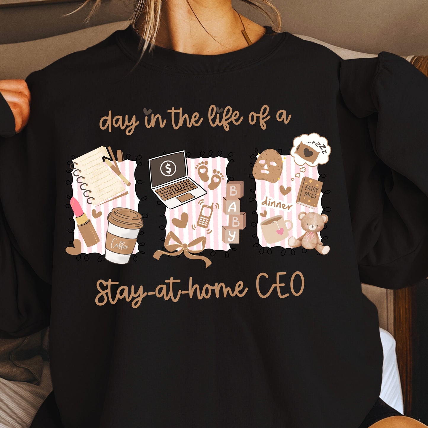 Day in the Life of a Stay-at-Home CEO PNG | Mom Boss Aesthetic Sublimation | Baby Coffee Laptop Clipart | Motherhood Business Shirt Design