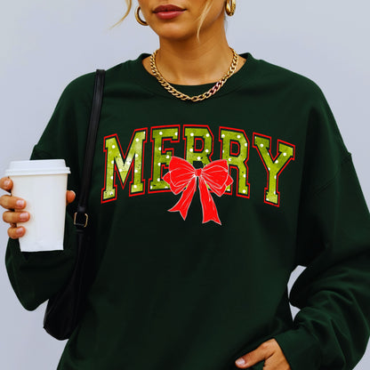 Trendy Distressed Merry Polka Dot PNG | Coquette Bow Christmas Design